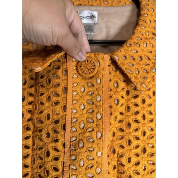 CHICOS Linen Blend Eyelet Blazer Jacket 3/4 Sleeve Sz 2/M Career Professional - Picture 7 of 10